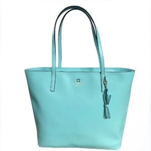 Kate Spade Sawyer Street Blue Maxi Shoulder Bag/Tote Smooth Leather W/Bow